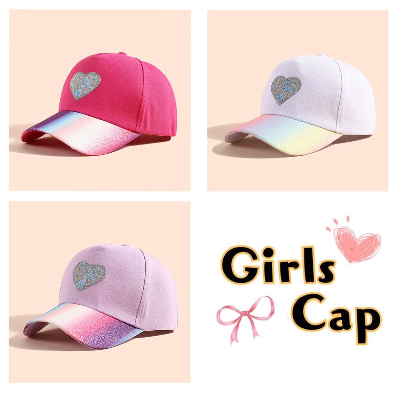 SLOW & MELLOW Kids Girls Cap, Heart, Rainbow Glitter Hat,
