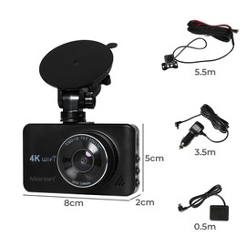Manan Dash Camera Front and Rear,4K(3840 x 2160),WiFi Car Dashcam with GPS,Touch Screen,WDR Night Vision,G-Sensor,Windshield Mounted,64GB Card Included