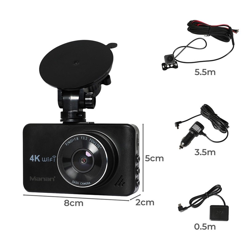 Manan Dash Camera Front and Rear,4K(3840 x 2160),WiFi Car Dashcam