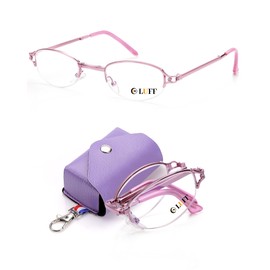 LUFF Pocket Folding Reading Glasses, Compact Reading Glasses with Lether Case, Foldable Readers Blue Light Anti Eyestrain