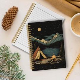 Pugwak Camping Journal Notebook - Summer Hiking Adventure Notebooks College Ruled for Work School, Gifts for Travel Lover, Office Supplies, Hardcover Spiral Notebook 5.5"x8.3"