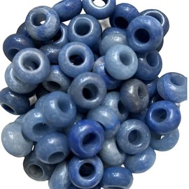 Manekieko Pack of 15 Natural Blue Aventurine Large Hole Loose Stone Rondelle Beads Crystals and Healing Stones, 6 mm DIY Jewellery Makings