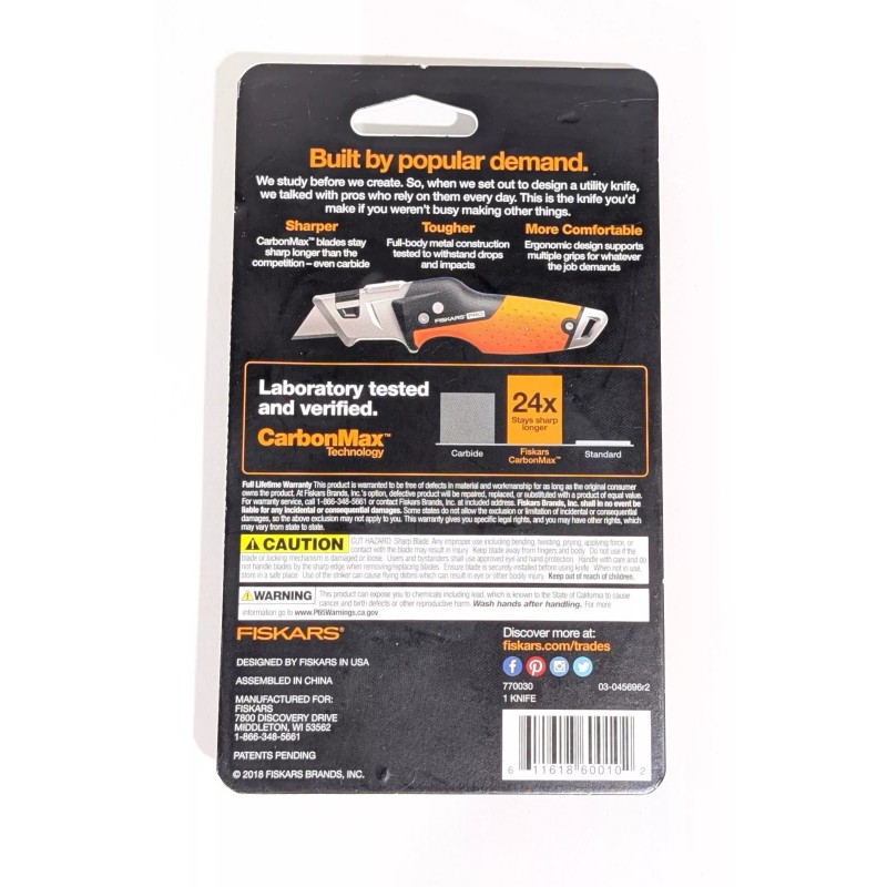 Fiskars Pro Retractable Folding Utility Knife - Box Cutter with