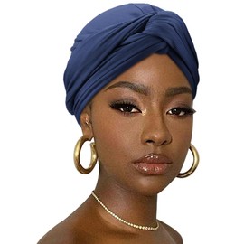 DRESHOW Hair Wrap for Women Ribbed Soft Turban Stretch Jersey Headscarf Breathable Lightweight Turban Plain, 1 x navy