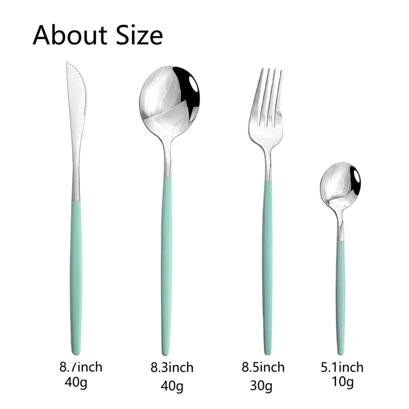 JASHII 24 Piece Titanium Mint Green Plated Stainless Steel Flatware