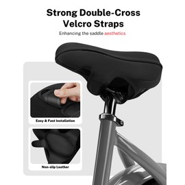 MEENCOOL Bike Seat Cushion - Gel Padded Bike Seat Cover for Men Women Comfort, Adjustable Velcro Secure Bicycle Seat Cushion Compatible with Peloton, Indoor & Outdoor Bicycle Seat(11"x7"，Black-L)