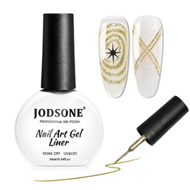 JODSONE Glitter Gold Swirl Nail Art Liner Gel Polish,10ml Classic Color 3D Nail Art Pens Effect Nail Print Design with Thin Brush for French Tips Manicure Painting DIY at Home - LX01