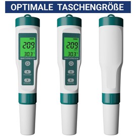 pH Meter 8-in-1 Meter for Water, PH | TDS | EC | Salt Content | ORP | H2 | Thermometer with LCD Display, High Precision Water Tester - for Drinking Water, Drinks, Pool & Aquarium