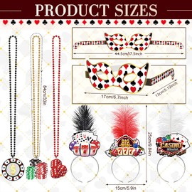 Landical 36 Pcs Casino Night Party Supplies 12 Beaded Necklaces 12 Hat Headbands 12 Paper Night Glasses Prop Accessories Tiaras Poker Dice Sign Casino Party Favors Las Vegas Game Decorations