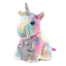 DolliBu Floppy Rainbow Unicorn Stuffed Animal with Silver Cross and Personalization - Religious Baptism Gifts for Boys, Girls, Dedication Christening Gifts Plush Prayer Toy Healing Bear - 9 Inch