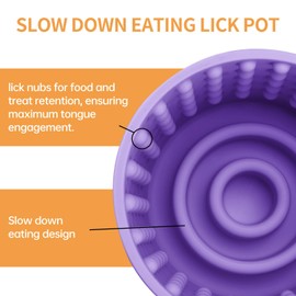 Dog Slow Feeder Lick Bowl, Anxiety Relief Dog Licking Mat Treat Dispenser, Non-Slip Anti-Choking Slow Eating Dog Lick Bowl for Small Medium and Large Breed Dogs, BPA Free Silicone (Purple,M-L)
