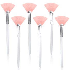 6 Pieces Fan Mask Brushes Soft Fan Facial Mask Applicator Tools Brush Makeup Brushes Cosmetic Tools with Handle for Peel Mask Makeup Women Girls (Pink Hair)