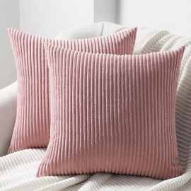 Topfinel Cushion Cover, 40 x 40 cm, Pink, Set of 2, Corduroy Striped Pattern, Decorative Cushion Covers, Sofa Cushion, Couch Cushion, Decorative Cushion Cover, Living Room