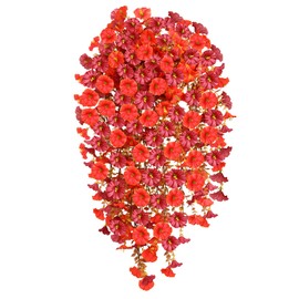 Alupssuc 1PCS Artificial Fake Hanging Fall Flowers Plants for Outdoor Decoration,UV Resistant Faux Silk Morning Glory for Autumn Decor Home Indoor Outside Gardens Porch Window Yard Wall, Brown Orange