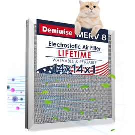 Demiwise 14x14x1 Electrostatic Air Filter, 8 Stage Washable Aluminum AC/HVAC Furnace Filter, Reusable Permanent Air Filter, Lasts a Lifetime, Easy to Install, Healthier Home/Office Environment