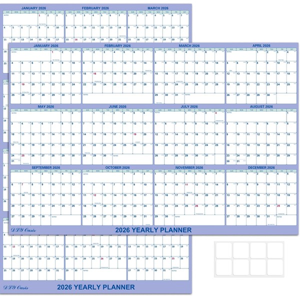 24" x 36" 2026 Wall Calendar, Folded Wet & Dry