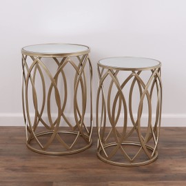 Rutledge & King Gold Side Table - Nesting Tables - Gold End Table - Modern Side Table - Mirror Nightstand - Small Accent Table Set - Mirrored Nightstand Set of 2 End Trinity End Table Set