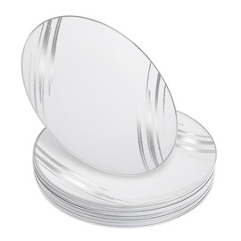 STACKABLES ~ Pack of 20 Hard Plastic Plates ~ 9inch Dinner Plates ~ Lightweight Reusable Serving Plates ~ Party Dinnerware White Plate Set with Silver Design for Weddings & Parties