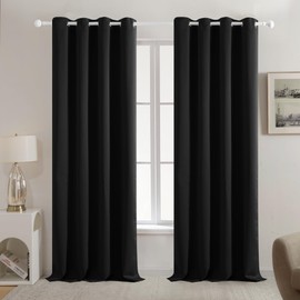Deconovo 100% Blackout Curtains Solid Room Darkening Thermal Insulated Grommet Window Black Curtain Living Room, 42x63 Inch,1 Panel