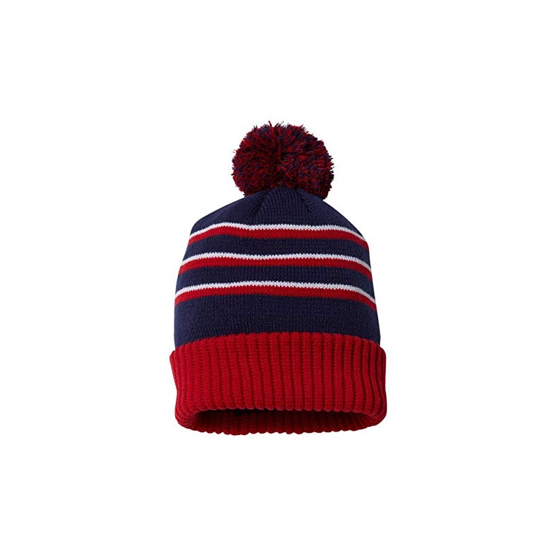 Richardson Stripe Pom Beanie with Cuff One Size Navy/Columbia Blue/White