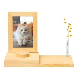 SelWatty Pet Memorial Picture Frame, Display 4 x 6 Inch Photos, in Memory of Pet, Pet Memorial Gifts, Cat or Dog Picture Frame, Can Store Pet Hair, with Flower Arrangement Hole (Log Color)