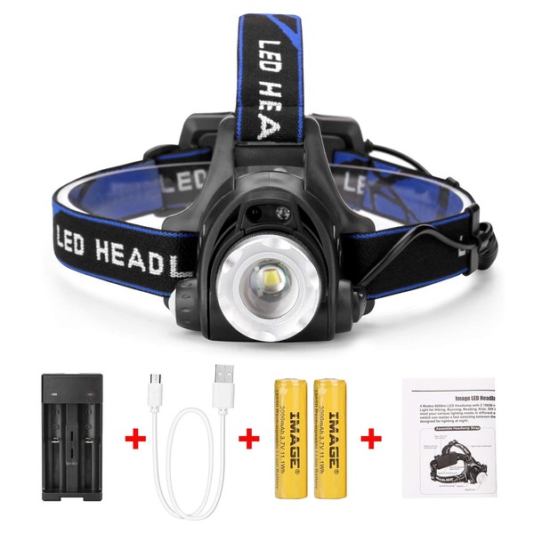 IMAGE Head Torch LED Headlamp USB Rechargeable Headtorches 1800LM Super