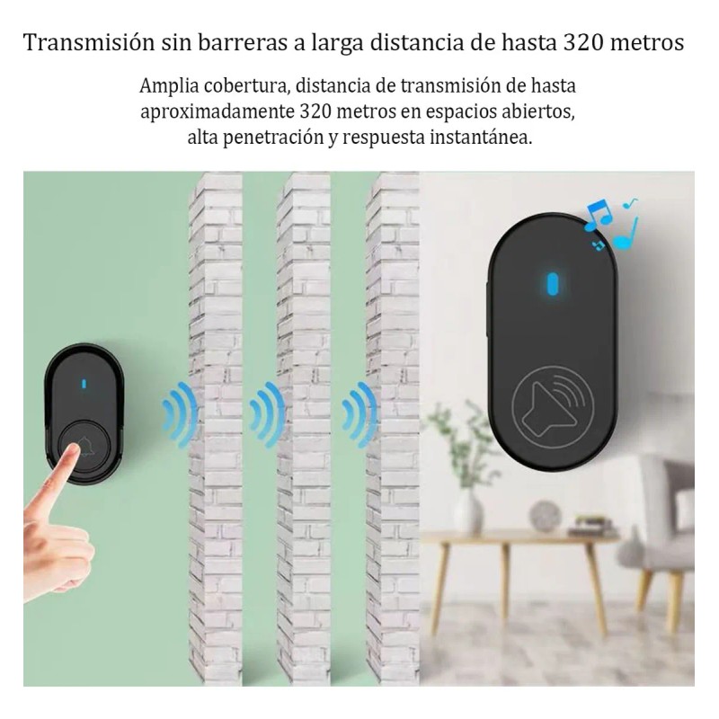 Timbre Inalámbrico Impermeable Con Luz Led 1 Transmiso 1 Rec