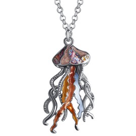 DUOWEI Enamel Tentacle Octopus Necklace Ocean Animals Pendant for Women Girls Charms Ocean Jewelry Gifts (Violet Jellyfish)