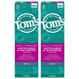 Tom's of Maine Fluoride-Free Antiplaque & Whitening Natural Toothpaste, Fennel, 5.5 oz. 2-Pack
