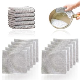 Half Forest Pack of 10 Multi-Purpose Wire Dish Cloths Cleaning Cloth Wire Wet and Dry Use Double Layer Scratch-Resistant for Cleaning Dishes, Cutlery, Sinks, Cookers and Kitchens