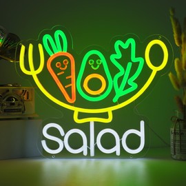 ENUOLI Salad Neon Sign for Vegetables Shop Decor, Food Business Signs for Home Kitchen Business Restaurant Buffet Vegan Shop Wall Decor Salad Neon Light Fresh Vegetables Bakery Cafe, USB Powered Ultra Bright Dimmable(Salad)