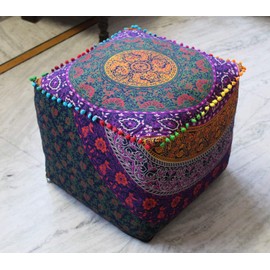 CRAFT KALA Mandala Meditation Floor Pillows Square Pillow Cover Seating Decorative Adults Bohemian Floor Cushion Cover Outdoor Living Room Throw Ottoman Poufs Cover 16X16X14 inches, Multi Six Color