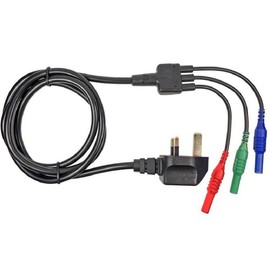 MAINS TEST LEAD CORD - SUITABLE FOR MEGGER MFT1710, MFT1720, MFT1730 & MFT1735 MULTIFUNCTION TESTER - 13A PLUG TO RED, BLUE & GREEN 4mm PLUGS