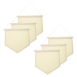 PATIKIL 6Pcs Blank Canvas Banner, Enamel Pin Wall Display Hanging Flags, Earrings Necklace Pin Collection Organizer with Wooden Rods, Beige