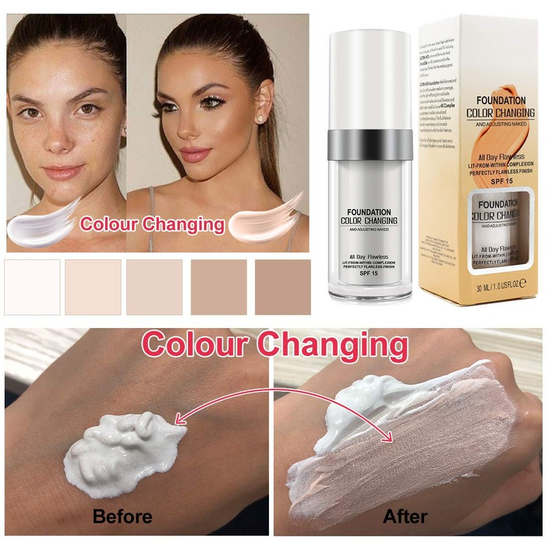 30ML Flawless Colour Changing Warm Skin Tone Foundation,Naturally Blends Moisturizing