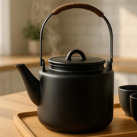 Stove Safe Ceramic Teapot with Cold Touch Curved Handle (27oz) - Hand-Glazed Finish - Suitable for Boiling Water and a Variety of Teas and Herbs - Matte Black