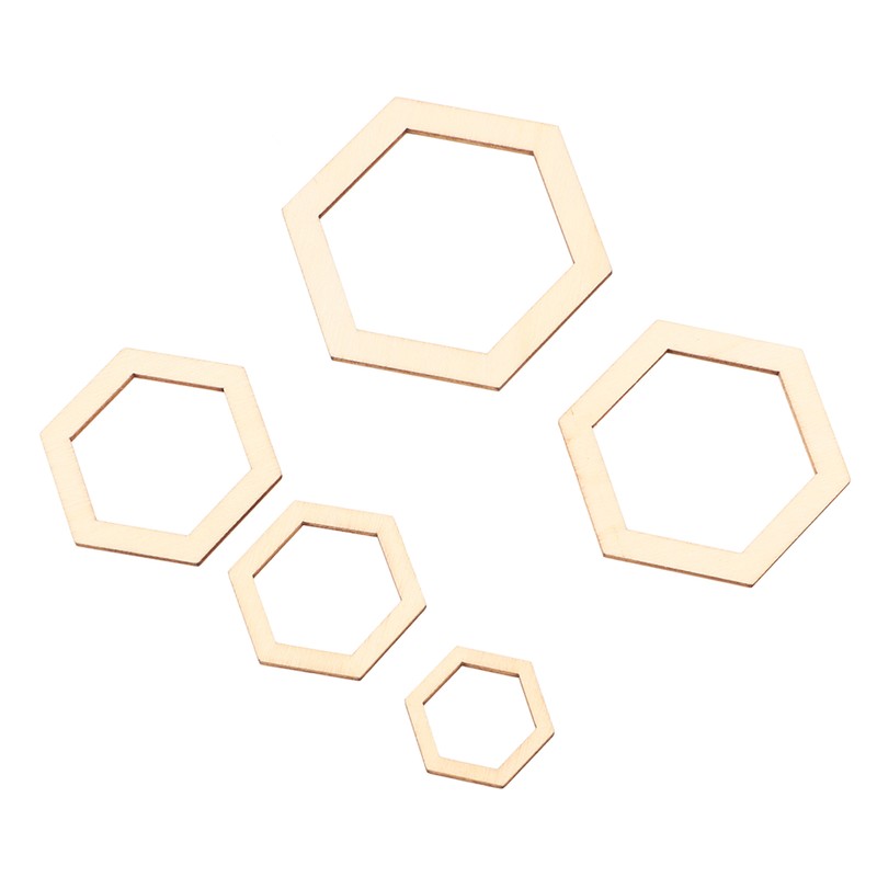 205Pcs Hexagonal Wooden Cutouts 5 Sizes Light Durable Odourless Blank