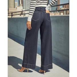 Women's Wide Leg Jeans with Straight Leg Fit - High Waisted Tummy Control & Hip Lift, 2025 Trendy Stretchy Denim Pants Dark Blue