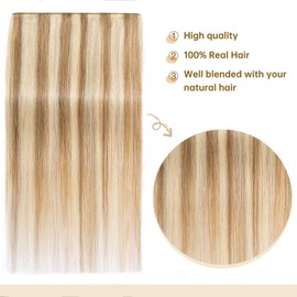TESS Clip-In Real Hair Extensions, Blonde Balayage, 40 cm, One Piece, Clip-In Real Hair Extensions, 5 Clips, Remy Hair Extensions, 45 g, #12P613 Light Brown/Light Blonde Extensions, Clip-In Real Hair