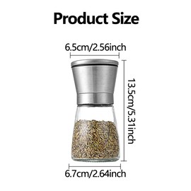 2 Pack Refillable Manual Salt and Pepper Grinder Set, 6oz Glass Spice Mill