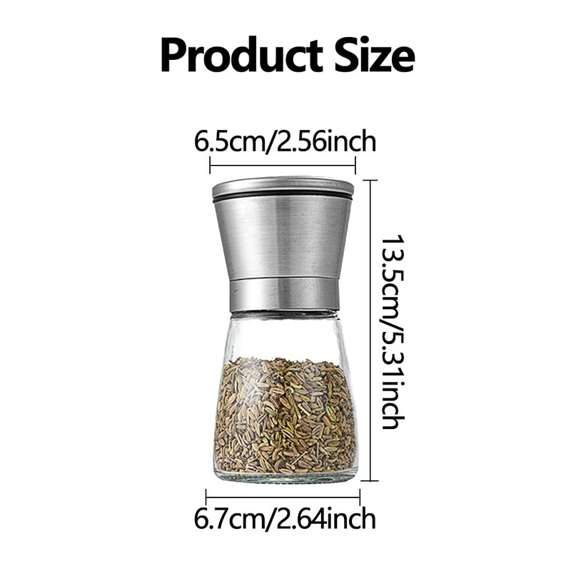 2 Pack Refillable Manual Salt and Pepper Grinder Set, 6oz