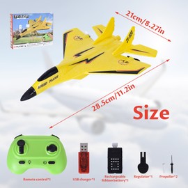 Lunaanda RC Plane 2 Channel, Remote Control Foam Fighter Airplane Toy, 2.4 GHz Gyro Stabilizer, Easy to Fly for Adults Kids Beginners Boys, USB Charging, Cool Lighting, Yellow