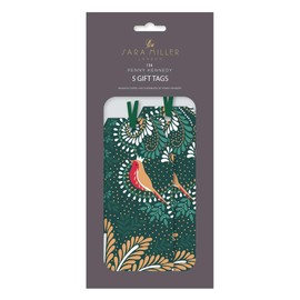 Penny Kennedy Luxurious Gift Tags with Silk Ribbon Ties - Pack of 5 - Robin Filigree Design Wrap - 5 Labels