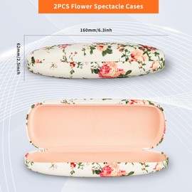 GOTRUST 2 Pack Sunglasses Case, Retro Flower Spectacle Cases, Portable Fabrics Glasses Cases, Cute Floral Pattern Clamshell Sunglasses Cases with 2 Cleaning Cloth for Women Girls Students