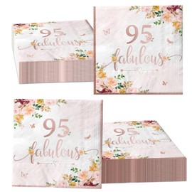 40Pieces 95th Falulous Paper Napkin - Rose Gold Party Supplies Disposable Rose Gold Floral Theme Napkins for Women 95th Birthday,Anniversary Wedding Party Favors