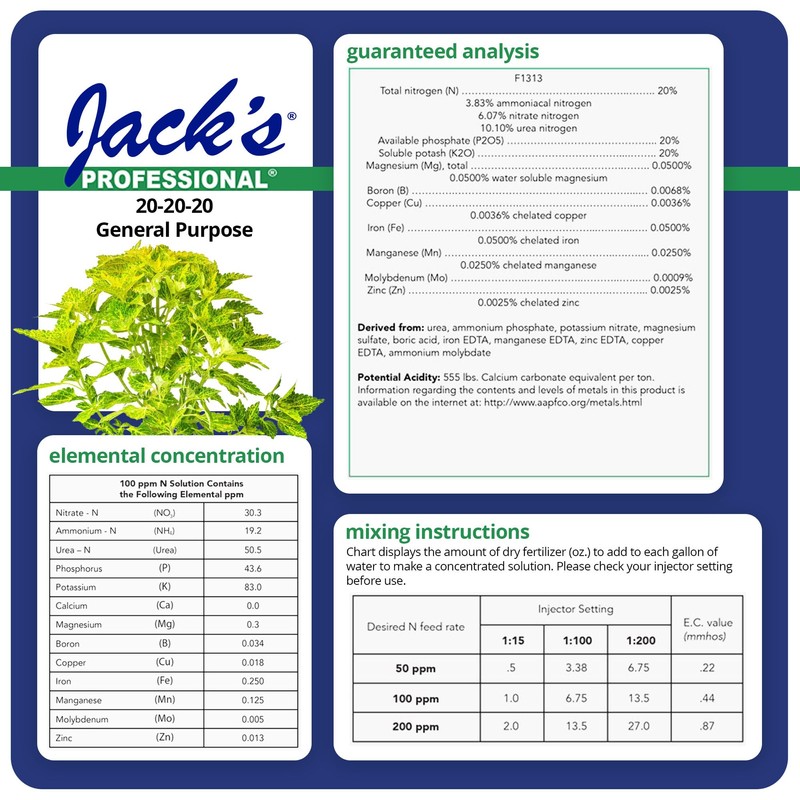 Jack's Professional 20-20-20 General Purpose Water-Soluble Fertilizer with Micronutrients for