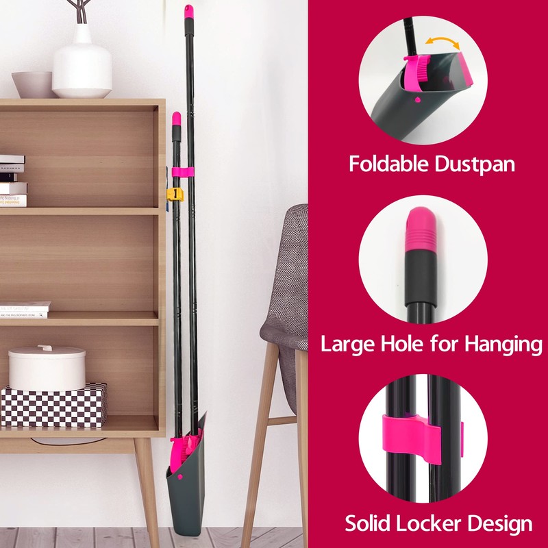 JEHONN Broom with Dustpan Combo Set, Long Handle Lightweight Indoor