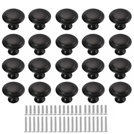 MayGreeny Pack of 20 Furniture Knobs, Matte Black, Drawer Knobs, Knobs for Cabinets, Vintage Cabinet Knobs, Single Hole Handle with Screws for Cabinet, 30 mm, Round Door Handles, Drawer Handles,