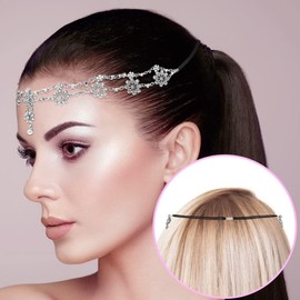 2 Pieces Wedding Headbands Chain Floral Head, Jewelry Hair Pieces Crystal Pearl Head Chains Headpiece Festival Costume Bridal Hair Accessories (Gold,Sliver, One size)