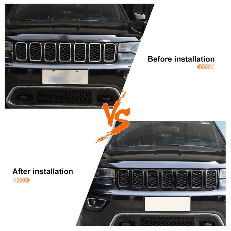 Savadi-Car 7pcs Black Front Grille Insert Mesh Ring Decor Kit